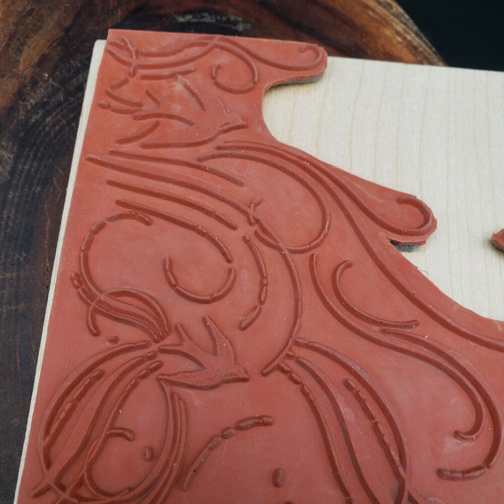 Stampin Up French Flair Large Background Wood Rubber Stamp Birds Swirls 2006 - Picture 3 of 6